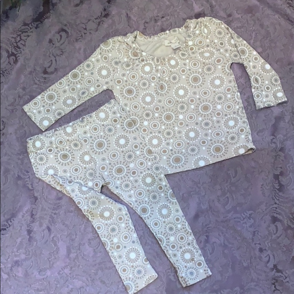 Peek Shirt and Pants Set Metallic Geometric Circle Ribbed Gathered Neckline